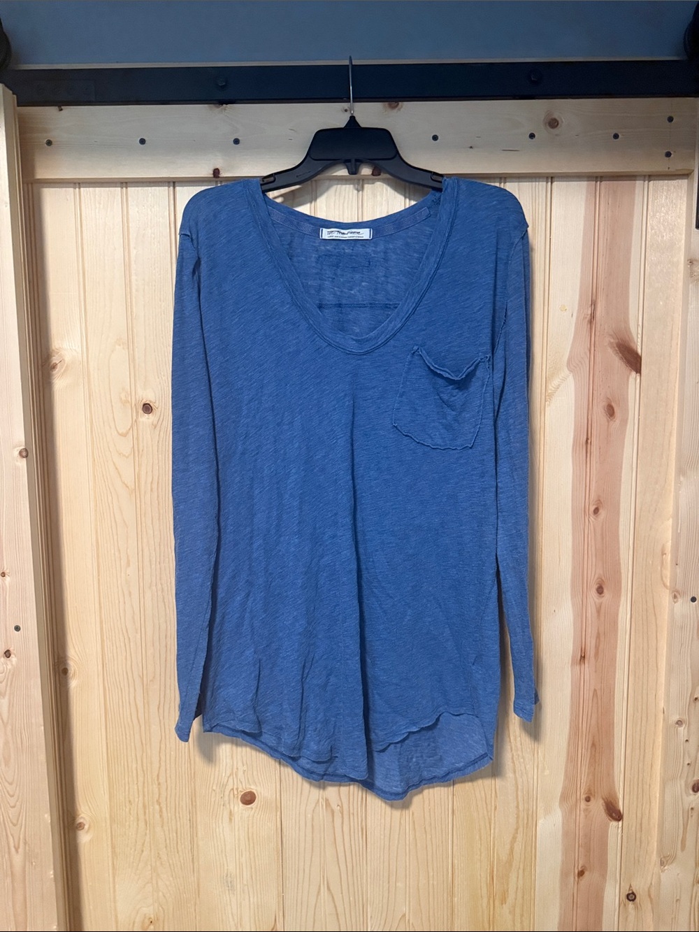 Free People Raw-Edge Scoop Neck Long Sleeve Top in Blue